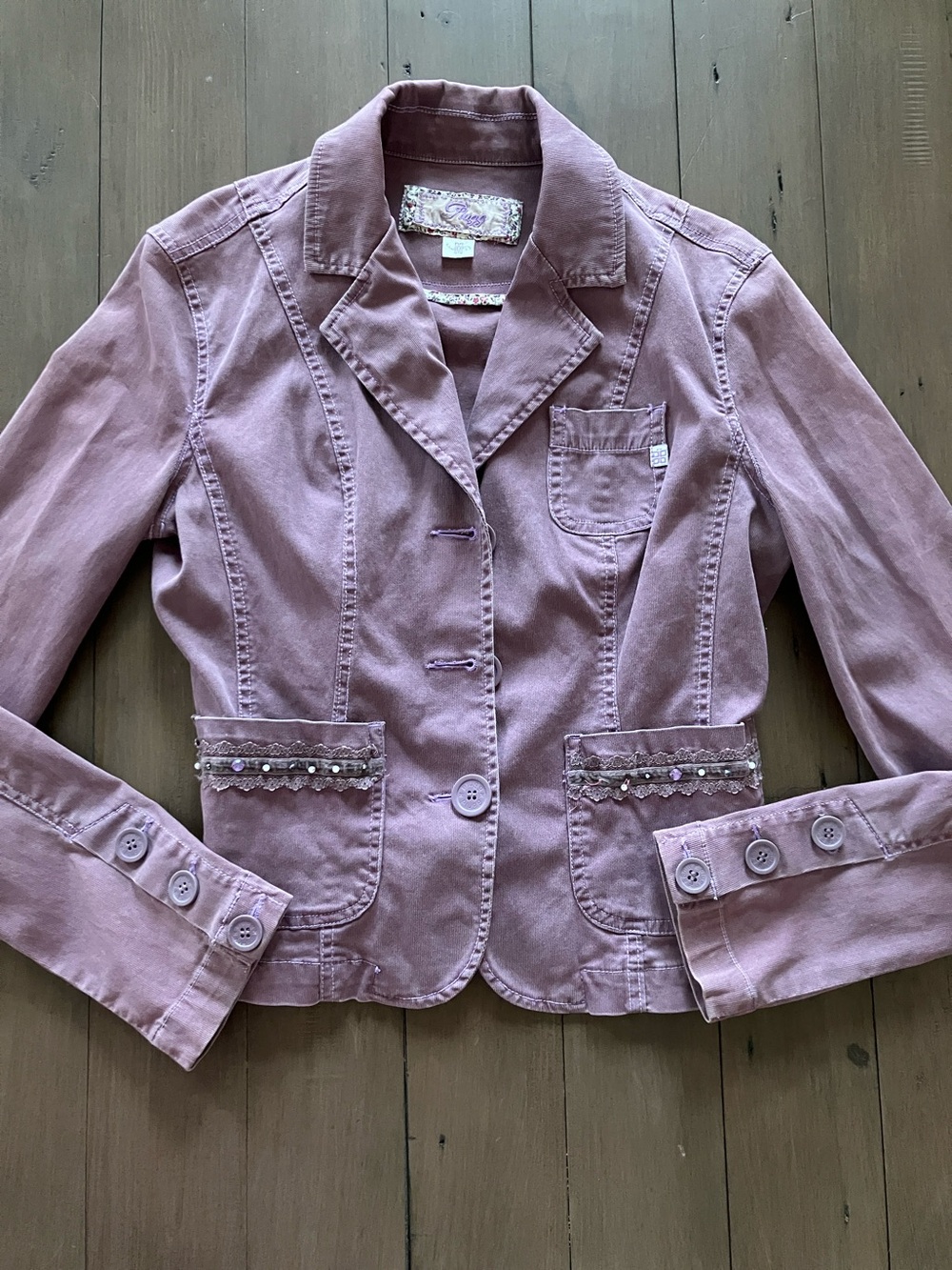 Plugg Dusty Mauve Cotton Blazer with Decorative Pocket Trim